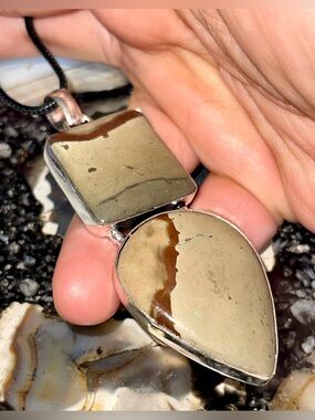 Jumbo Handcrafted Double-stone Landscape Picture Jasper Cabochon Pendant 3 1/4”